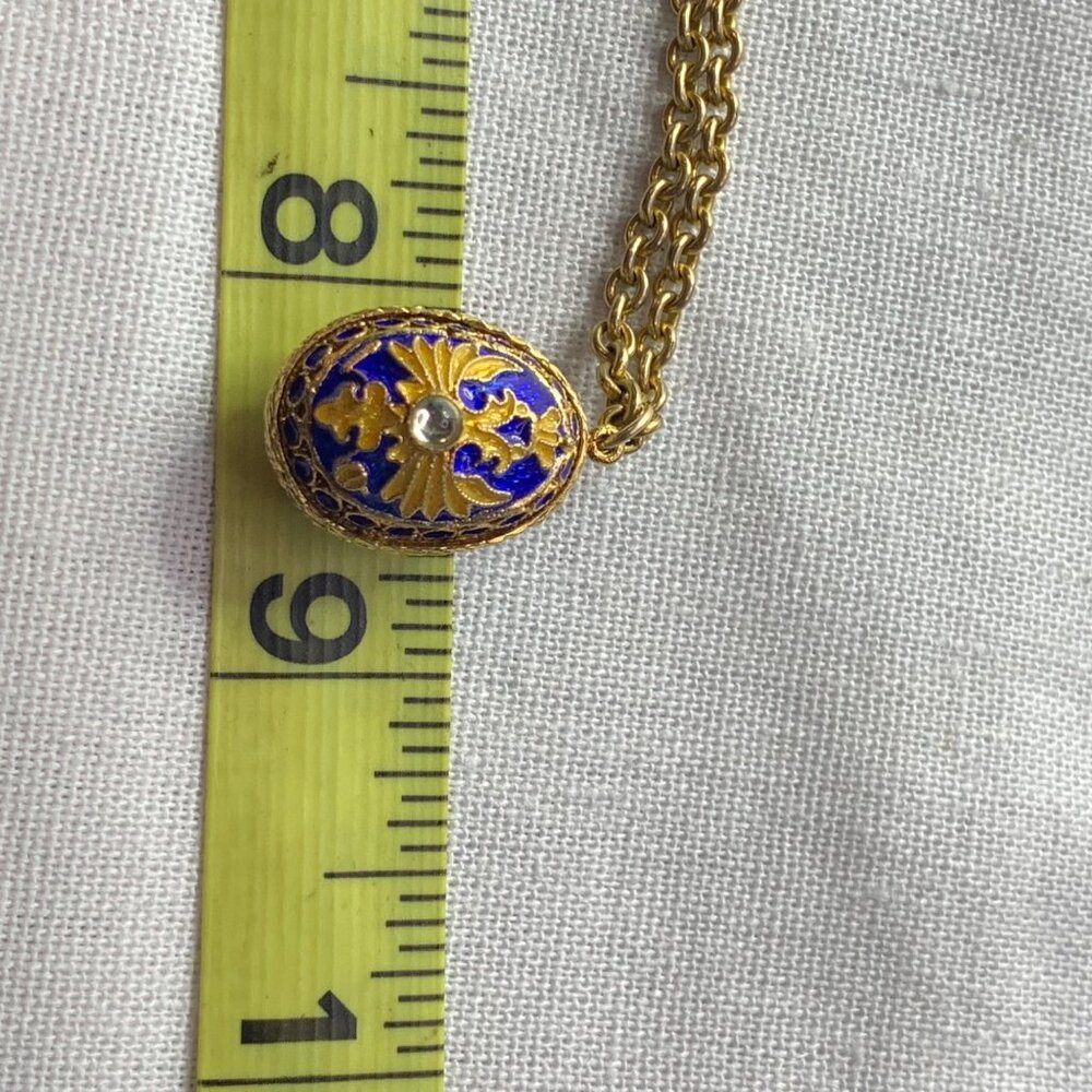 12K Gold Filled Ornate Enamel Egg Pendant  Enamel Cross on 19" Cable Chain - Picture 11 of 16